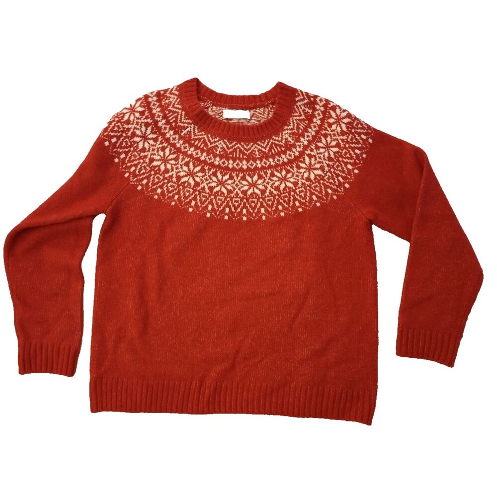Croft & Barrow Winter Fair Isle Pullover Sweater Women Petite M Red, White Soft